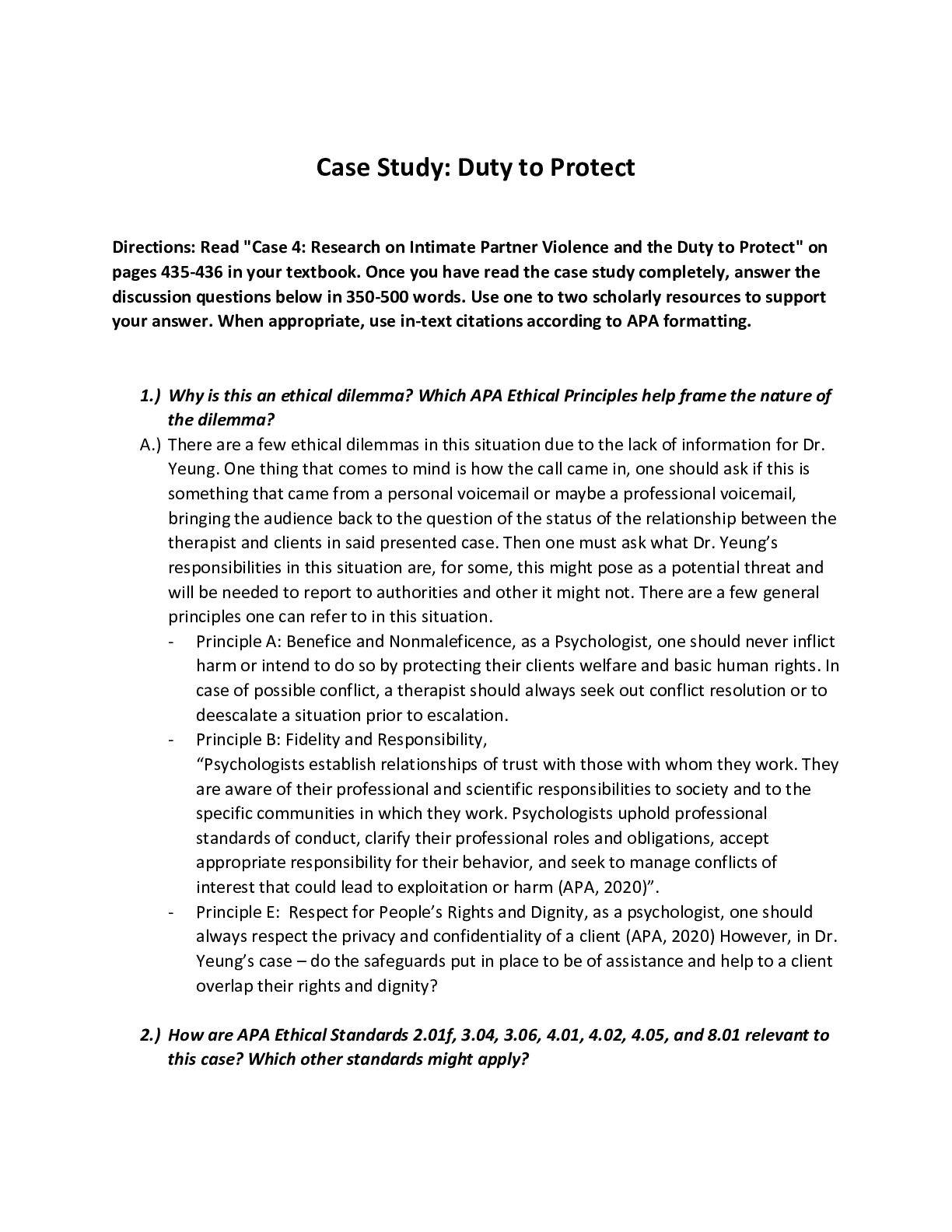 Preview image for PSY 510 Case Study: Duty To Protect (answered) 2022 update